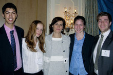 Joining keynote speaker Claire C. Shipman ’86 (center) in Washington, D.C., were (from left) A.J. Pascua ’10, Valerie Sapozhnikova ’10, Casey Weddle ’09 and George Krebs ’09. Photo: Kathryn Wittner 